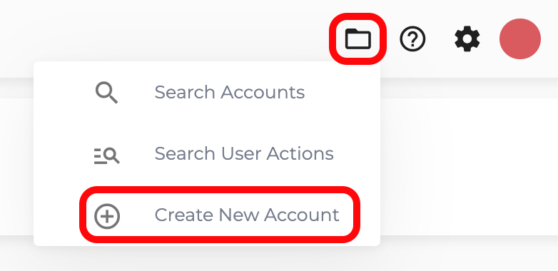 Press the folder icon in the top-right of the page. Then press the Create New Account button in the dropdown menu.