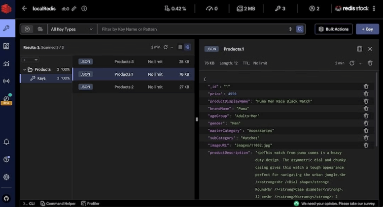 Redis dashboard screenshot